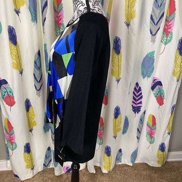 Alfani blue/green geometric mixed media 3/4 sleeve sweater. size medium - Picture 6 of 10